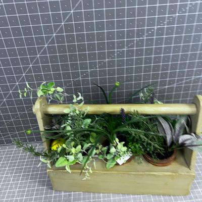 Tool Tote  Box with Faux Plants Sage Color