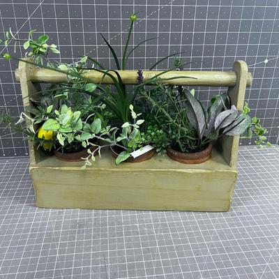 Tool Tote  Box with Faux Plants Sage Color