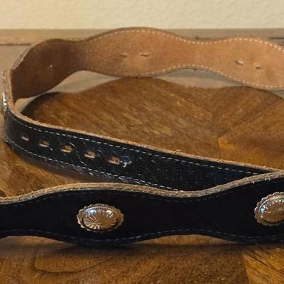 Ladie's Black Leather & Silver Concho Belt