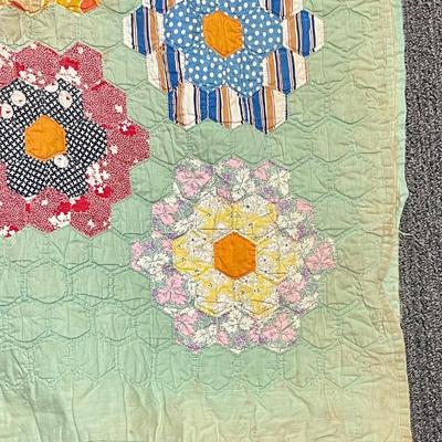 Vintage Handmade Quilt Grandmother's Flowering Garden, Multi-colored flower design 38" x 54"