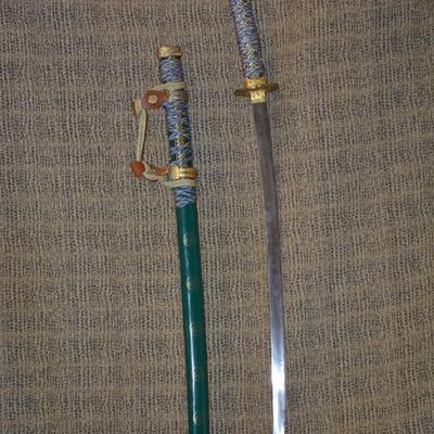 Decorative Japanese Green Katana Sword and Scabbard