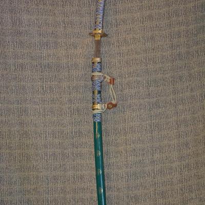 Decorative Japanese Green Katana Sword and Scabbard