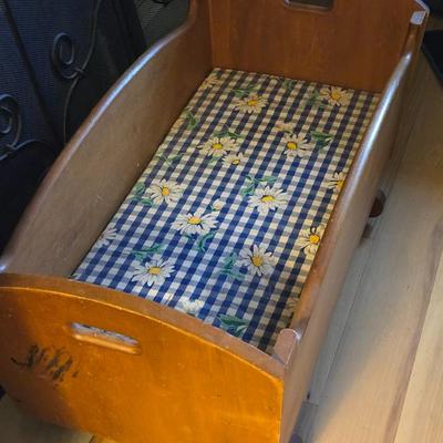 Vintage Wood Baby Cradle with the Children's Names Etched on the Bottom