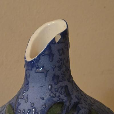 Blue Ceramic Floral Vase with Faux Flowers