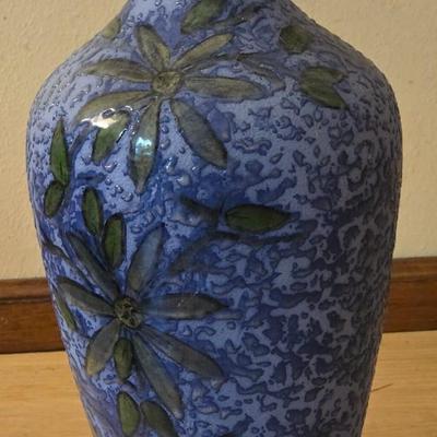 Blue Ceramic Floral Vase with Faux Flowers