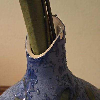 Blue Ceramic Floral Vase with Faux Flowers