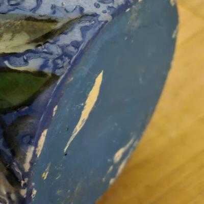 Blue Ceramic Floral Vase with Faux Flowers