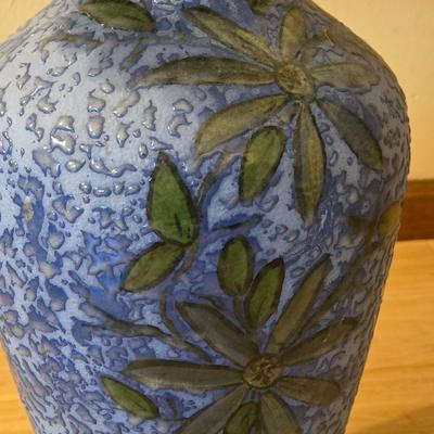 Blue Ceramic Floral Vase with Faux Flowers