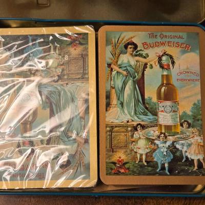 Vintage Budweiser Playing Cards and Tin