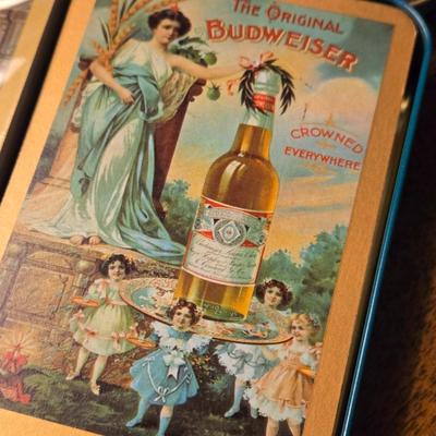 Vintage Budweiser Playing Cards and Tin