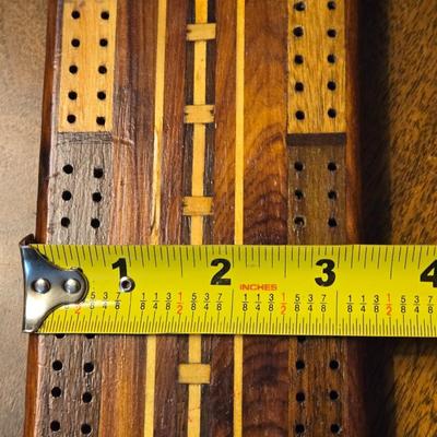 Antique Wood Inlay Cribbage Board
