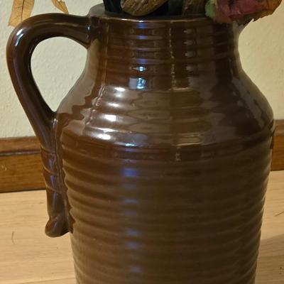 Brown Ceramic Pitch and Faux Flowers