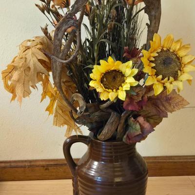Brown Ceramic Pitch and Faux Flowers