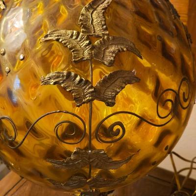 Vintage Amber Glass Hanging Lamp