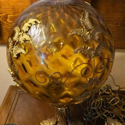 Vintage Amber Glass Hanging Lamp