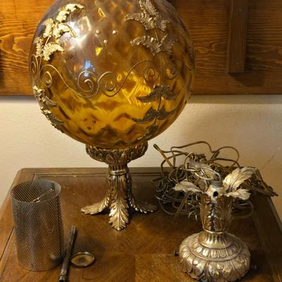 Vintage Amber Glass Hanging Lamp