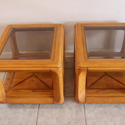 Pair of Wood and Glass Top Side Tables (2)