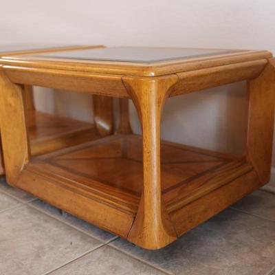 Pair of Wood and Glass Top Side Tables (2)