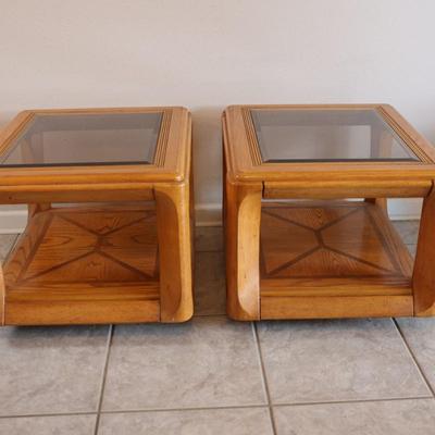 Pair of Wood and Glass Top Side Tables (2)
