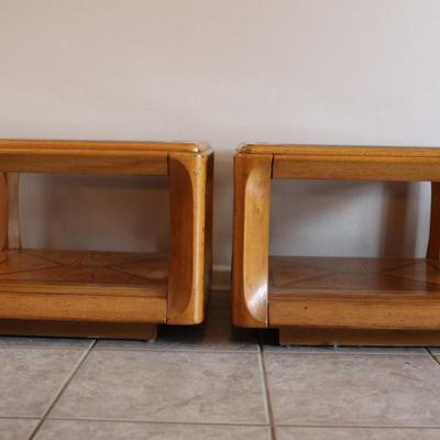 Pair of Wood and Glass Top Side Tables (2)