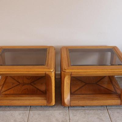 Pair of Wood and Glass Top Side Tables (2)