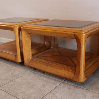 Pair of Wood and Glass Top Side Tables (2)