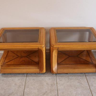 Pair of Wood and Glass Top Side Tables (2)