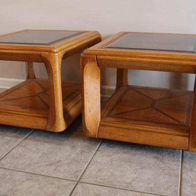 Pair of Wood and Glass Top Side Tables (2)