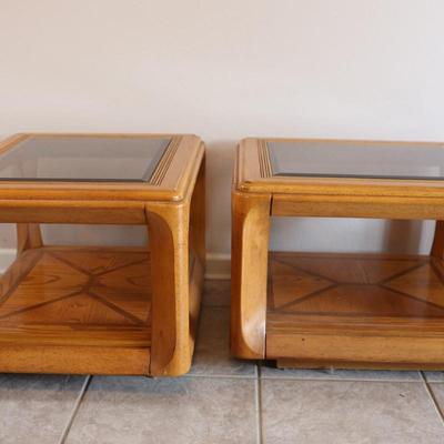 Pair of Wood and Glass Top Side Tables (2)