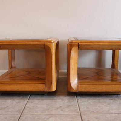 Pair of Wood and Glass Top Side Tables (2)