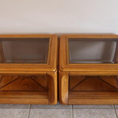Pair of Wood and Glass Top Side Tables (2)