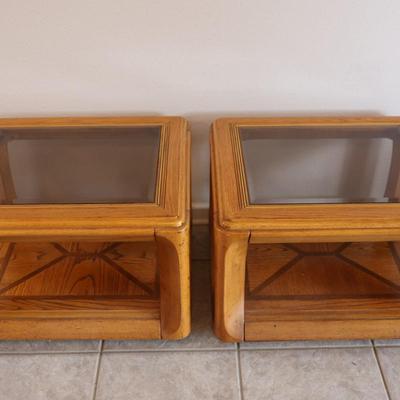 Pair of Wood and Glass Top Side Tables (2)