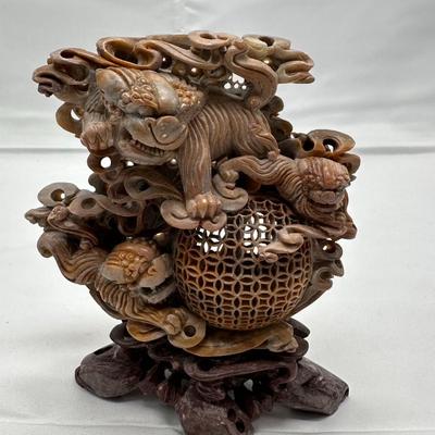 Chinese Soapstone Carved Sculpture of Foo Dogs