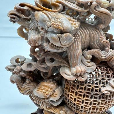Chinese Soapstone Carved Sculpture of Foo Dogs