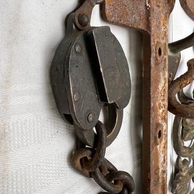 Antique Metal hooks and bits framed antique photo