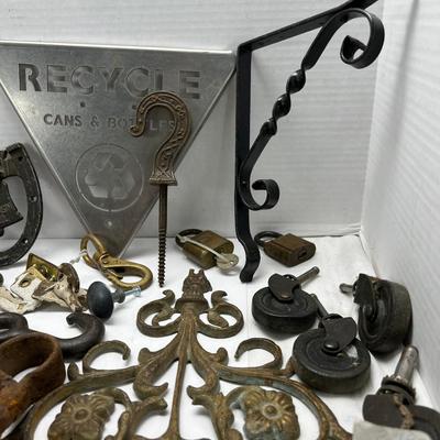 Antique Metal hooks and bits framed antique photo
