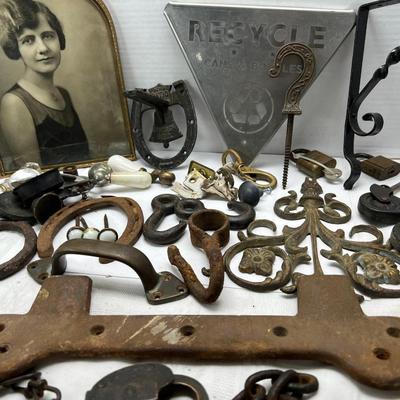 Antique Metal hooks and bits framed antique photo