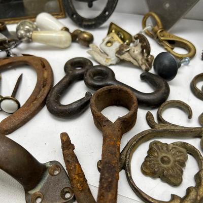 Antique Metal hooks and bits framed antique photo