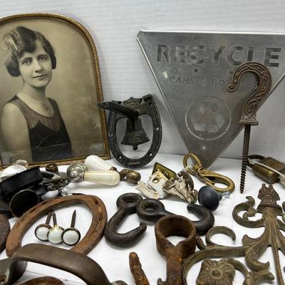 Antique Metal hooks and bits framed antique photo