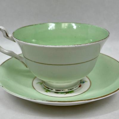 Rosina Porcelain Tea Cup & Saucer Made in England Mint Green with Flowers