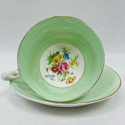 Rosina Porcelain Tea Cup & Saucer Made in England Mint Green with Flowers