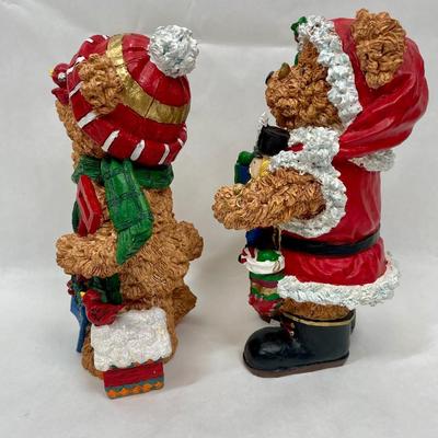 2 Christmas Bear Statues Figurines 9" tall Couple Boy & Girl