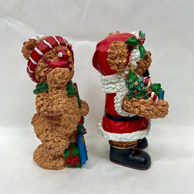 2 Christmas Bear Statues Figurines 9" tall Couple Boy & Girl