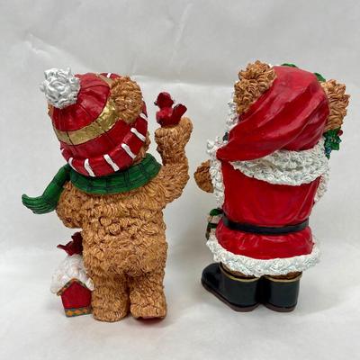 2 Christmas Bear Statues Figurines 9" tall Couple Boy & Girl