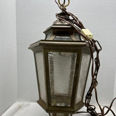 Large brass swag lamp with water glass