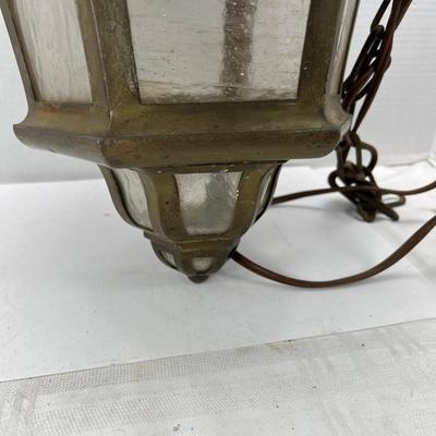 Large brass swag lamp with water glass