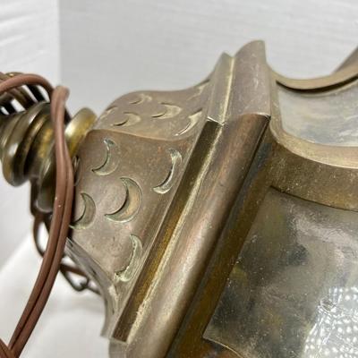 Large brass swag lamp with water glass