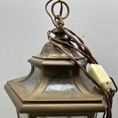 Large brass swag lamp with water glass