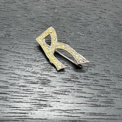 Carolee Silver Tone Clear Rhinestone Monogram Style 'Letter R' Brooch
