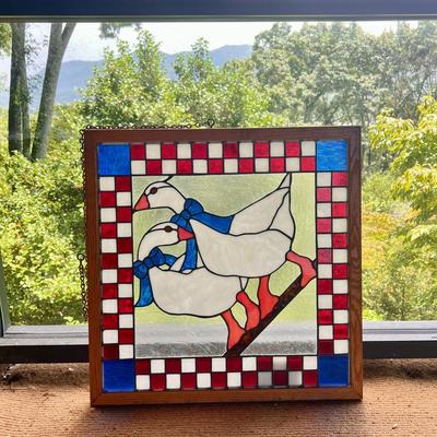 Stained Glass Geese in a Wooden Frame (MB-DZ)